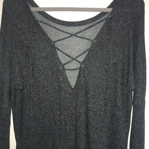 Lace-up front tunic shirt